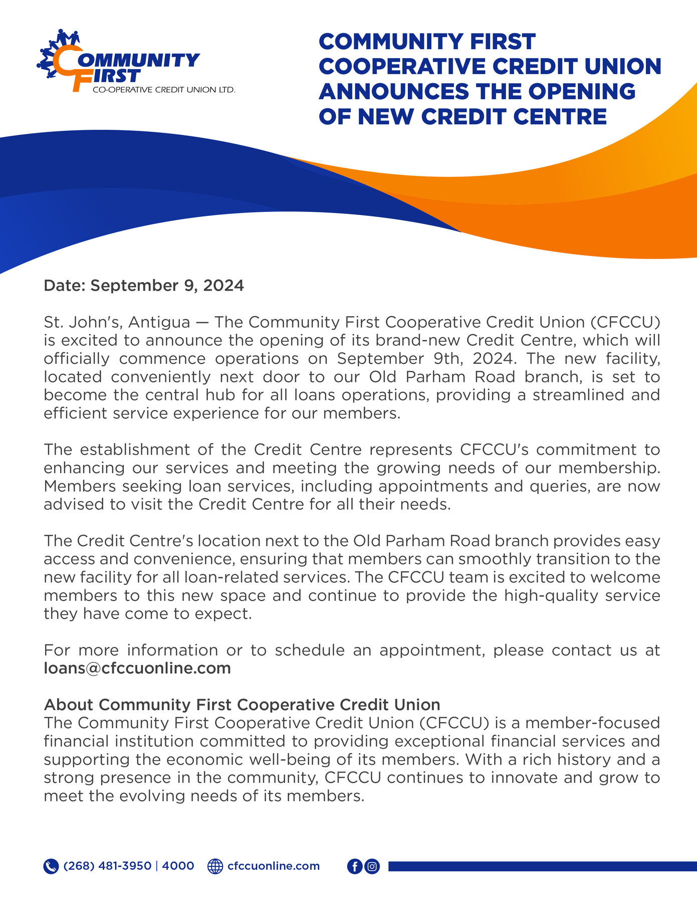 Community First Announces the Opening of Its New Credit Centre