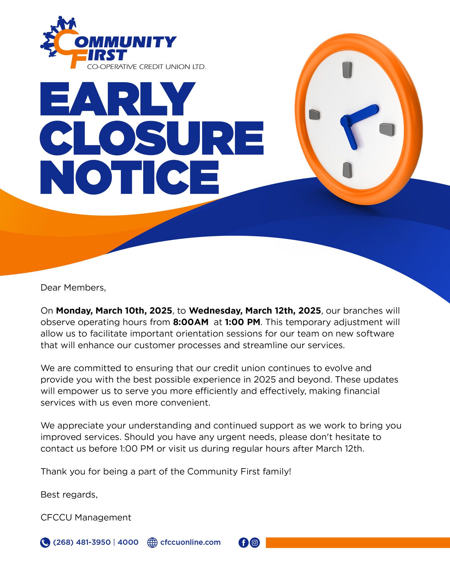 Early Closure Notice for Staff Training – March 10–12, 2025