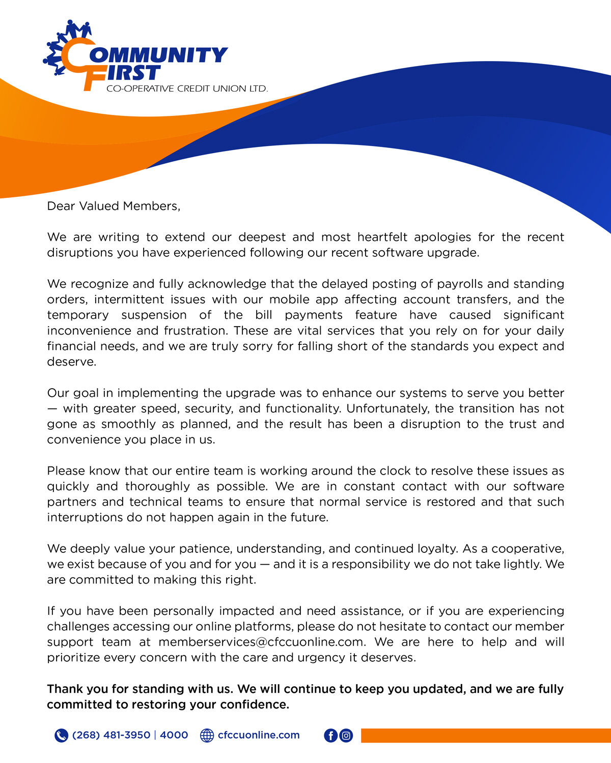 A Message to Members Regarding Recent Service Disruptions